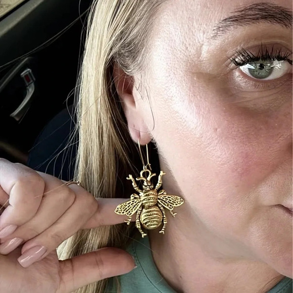Anthropologie Queen Bee Lucky Gold Earrings - Picture 1 of 17